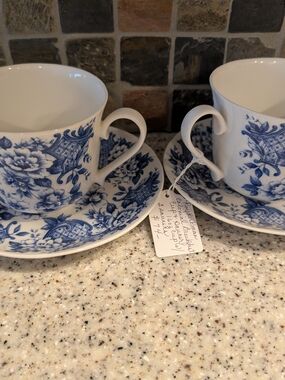 Floral Blue Wisteria Porcelain Teacup and Saucer Set